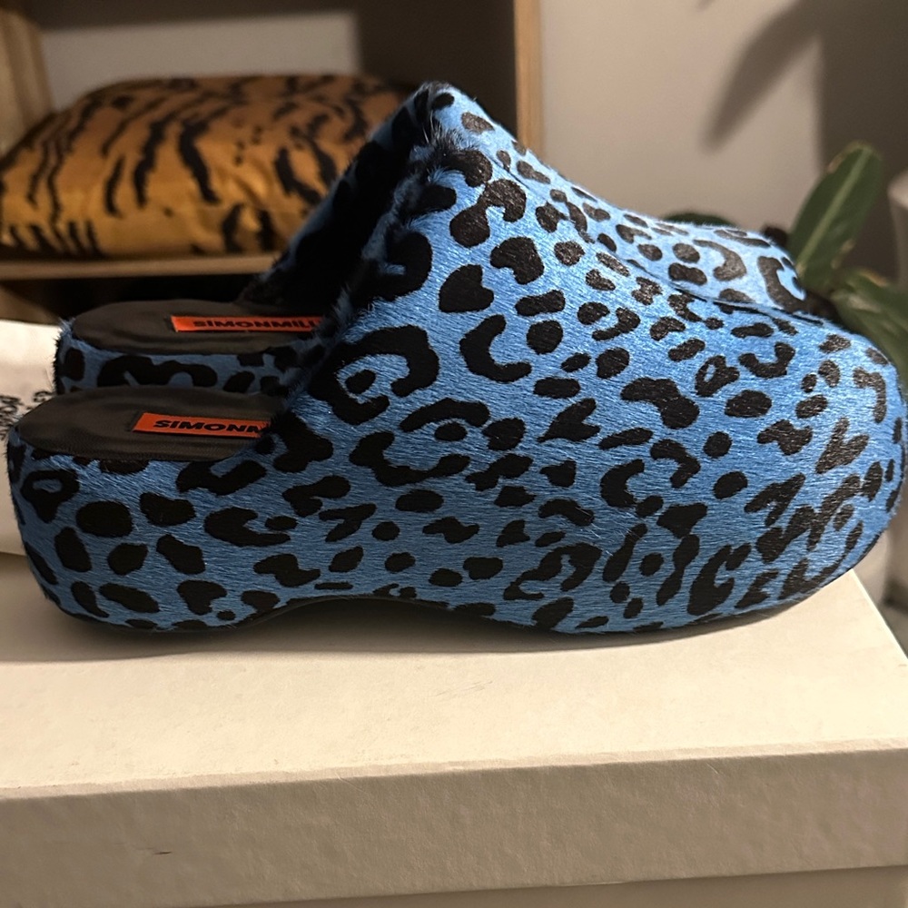 Simon Miller Blue and Black Leopard Calf hair Mules - Picture 3 of 8